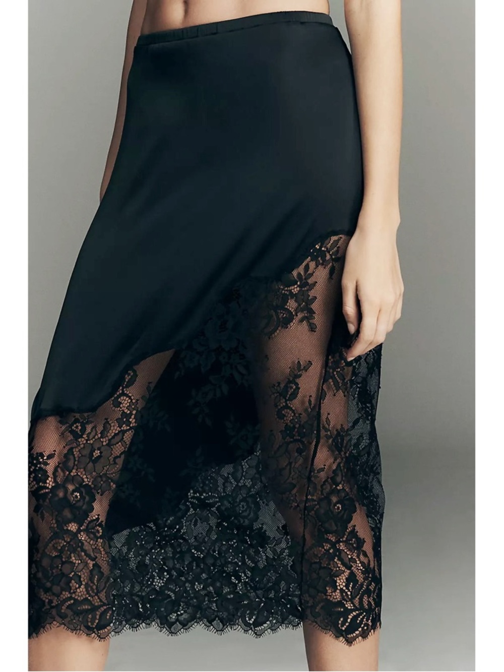 Anthropologie Lace-Trim Midi Slip Skirt